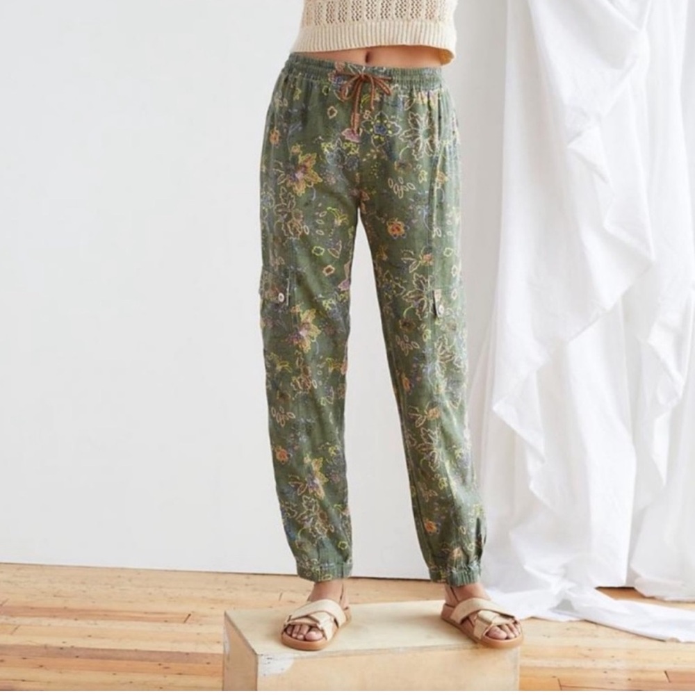 Anthropologie Olive Floral Track Pants
